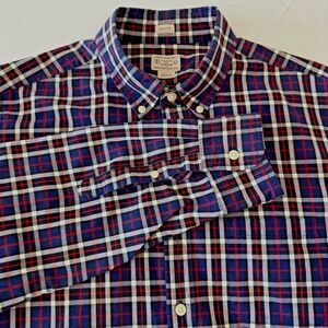 J. Crew Mens Sz L Dress Shirt Red Blue White Tailored Slim Fit Smart Casual Prep